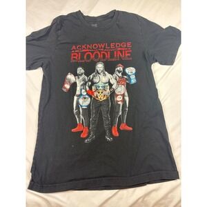 WWE Roman Reigns Acknowledge The Bloodline T-Shirt Mens Large Black Usos Graphic